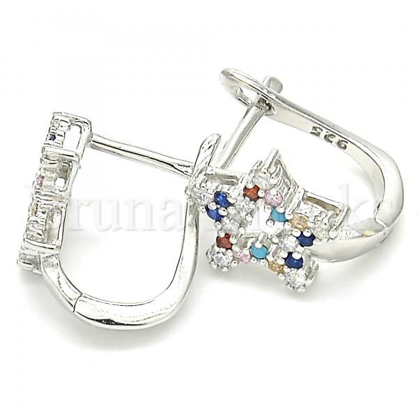 Sterling Silver 02.186.0187.12 Huggie Hoop, Star Design, with Multicolor Cubic Zirconia, Polished Finish, Rhodium Tone