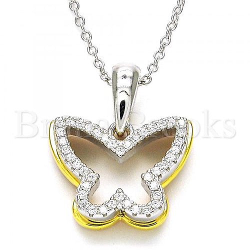 Bruna Brooks Sterling Silver 04.336.0106.16 Fancy Necklace, Butterfly Design, with White Crystal, Polished Finish, Tri Tone
