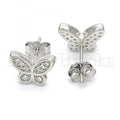 Sterling Silver 02.336.0023 Stud Earring, Butterfly Design, with White Crystal, Polished Finish, Rhodium Tone