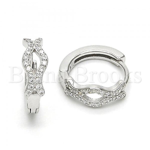 Bruna Brooks Sterling Silver 02.291.0004.15 Huggie Hoop, with White Micro Pave, Polished Finish, Rhodium Tone