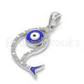 Sterling Silver 05.336.0024 Fancy Pendant, Fish Design, with White Cubic Zirconia, Polished Finish, Rhodium Tone