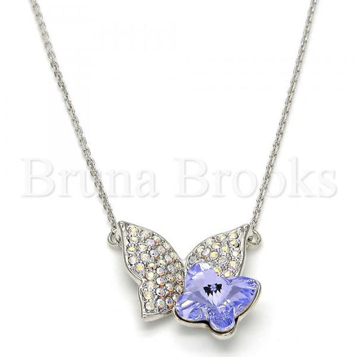 Rhodium Plated Fancy Necklace, Butterfly Design, with Swarovski Crystals, Rhodium Tone