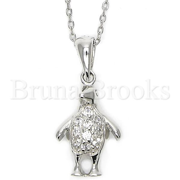 Bruna Brooks Sterling Silver 10.174.0156.18 Fancy Necklace, with White Crystal, Polished Finish, Silver Tone
