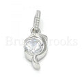 Bruna Brooks Sterling Silver 05.336.0011 Fancy Pendant, Dolphin Design, with White Cubic Zirconia, Polished Finish, Rhodium Tone