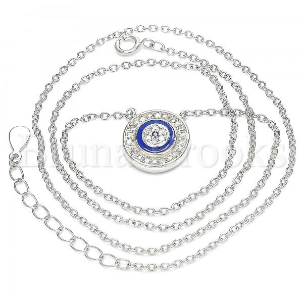 Sterling Silver 04.336.0205.16 Fancy Necklace, with White Crystal, Blue Enamel Finish, Rhodium Tone