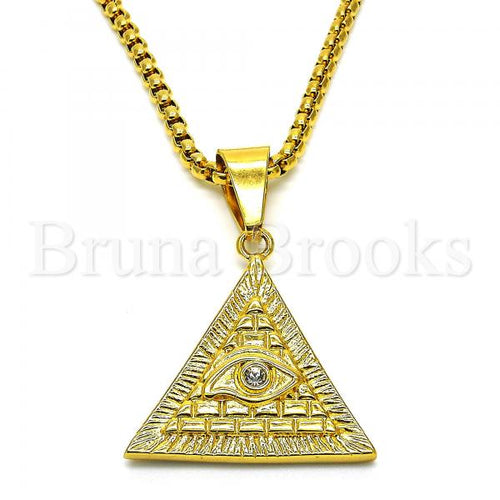 Bruna Brooks Stainless Steel 04.259.0009.30 Fancy Necklace, with White Crystal, Polished Finish, Golden Tone