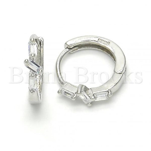 Bruna Brooks Sterling Silver 02.175.0152.15 Huggie Hoop, with White Cubic Zirconia, Polished Finish, Rhodium Tone
