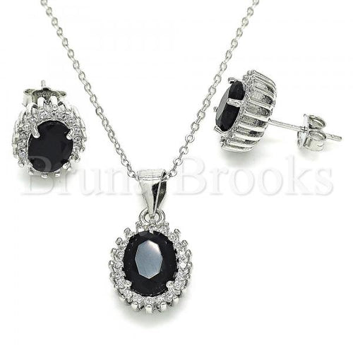Bruna Brooks Sterling Silver 10.175.0054.4 Earring and Pendant Adult Set, with Black and White Cubic Zirconia, Polished Finish, Rhodium Tone