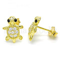 Sterling Silver Stud Earring, Turtle Design, with Cubic Zirconia, Rhodium Tone