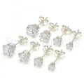 Sterling Silver Stud Earring, with Cubic Zirconia, Silver Tone