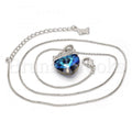Rhodium Plated Fancy Necklace, Heart and Box Design, with Swarovski Crystals and Micro Pave, Rhodium Tone