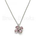 Rhodium Plated Fancy Necklace, Leaf and Heart Design, with Swarovski Crystals, Rhodium Tone
