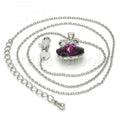 Rhodium Plated Fancy Necklace, Bow Design, with Swarovski Crystals and Micro Pave, Rhodium Tone