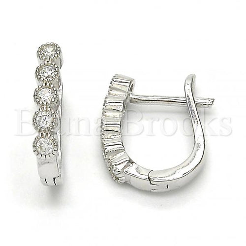 Bruna Brooks Sterling Silver 02.186.0045.10 Huggie Hoop, with White Cubic Zirconia, Polished Finish, Rhodium Tone