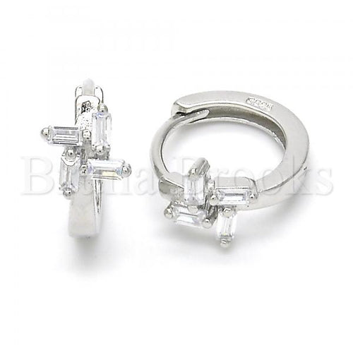 Bruna Brooks Sterling Silver 02.175.0148.15 Huggie Hoop, with White Cubic Zirconia, Polished Finish, Rhodium Tone