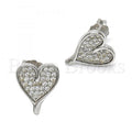 Sterling Silver 02.286.0018 Stud Earring, Heart Design, with White Micro Pave, Polished Finish, Rhodium Tone