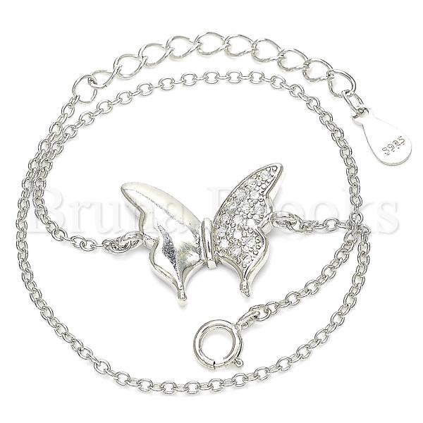 Sterling Silver 03.336.0058.07 Fancy Bracelet, Butterfly Design, with White Cubic Zirconia, Polished Finish, Rhodium Tone