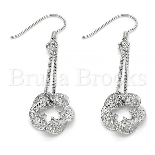 Bruna Brooks Sterling Silver 02.183.0029 Long Earring, Flower Design, Polished Finish, Rhodium Tone