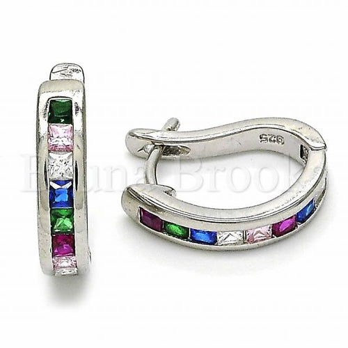 Bruna Brooks Sterling Silver 02.332.0050.12 Huggie Hoop, with Multicolor Cubic Zirconia, Polished Finish, Rhodium Tone