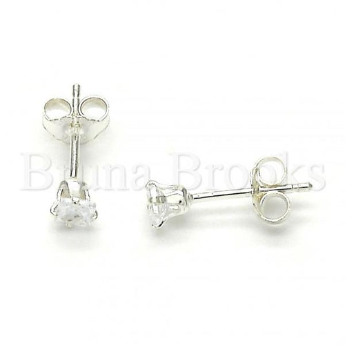 Bruna Brooks Sterling Silver 02.63.2614 Stud Earring, with White Cubic Zirconia, Polished Finish,