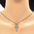 Sterling Silver Fancy Necklace, Cross Design, with Micro Pave, Rhodium Tone