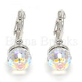 Rhodium Plated Leverback Earring, Disco Design, with Swarovski Crystals, Rhodium Tone