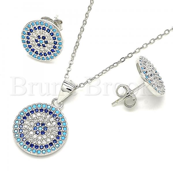 Sterling Silver 10.286.0030 Earring and Pendant Adult Set, with Multicolor Micro Pave, Polished Finish, Rhodium Tone