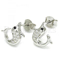 Sterling Silver Stud Earring, Dolphin Design, with Cubic Zirconia, Rhodium Tone