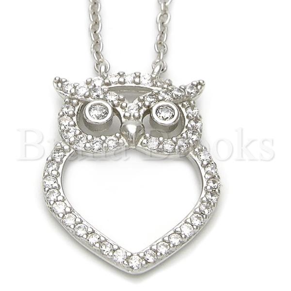 Bruna Brooks Sterling Silver 10.174.0157.18 Fancy Necklace, Owl Design, with White Cubic Zirconia, Polished Finish, Silver Tone