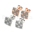 Sterling Silver Stud Earring, with Cubic Zirconia, Rose Gold Tone