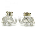 Sterling Silver Stud Earring, Elephant Design, with Micro Pave, Rhodium Tone