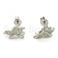 Sterling Silver 02.175.0059 Stud Earring, Butterfly Design, with White Micro Pave, Polished Finish, Rhodium Tone