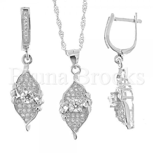 Bruna Brooks Sterling Silver 10.174.0024 Earring and Pendant Adult Set, with White Micro Pave and White Cubic Zirconia, Rhodium Tone