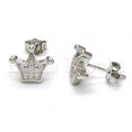Bruna Brooks Sterling Silver 02.175.0054 Stud Earring, Crown Design, with White Micro Pave, Polished Finish, Rhodium Tone