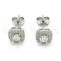 Sterling Silver Stud Earring, with Cubic Zirconia and Micro Pave, Rhodium Tone