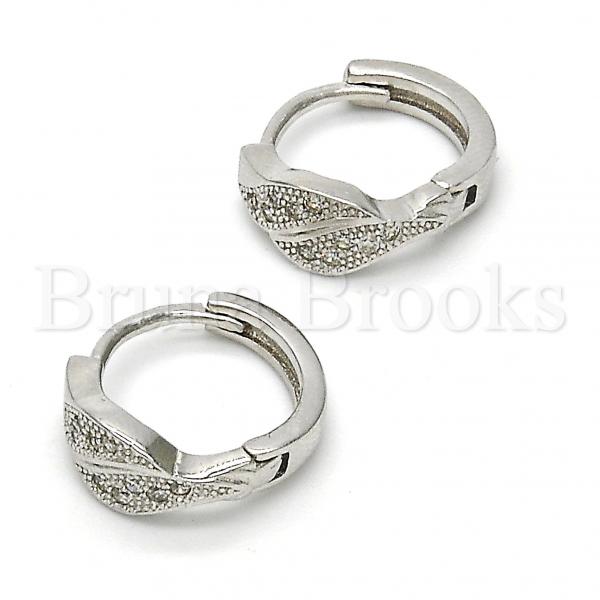 Sterling Silver 02.174.0045.15 Huggie Hoop, Leaf Design, with White Micro Pave, Polished Finish, Rhodium Tone