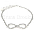 Bruna Brooks Sterling Silver 03.286.0033.07 Fancy Bracelet, Infinite Design, with White Cubic Zirconia, Polished Finish, Rhodium Tone