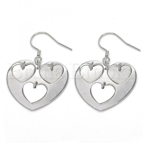Bruna Brooks Sterling Silver 02.183.0033 Dangle Earring, Heart Design, Polished Finish, Rhodium Tone