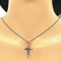 Sterling Silver Fancy Necklace, Cross Design, with Cubic Zirconia, Rhodium Tone