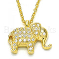 Sterling Silver Fancy Necklace, Elephant Design, with Cubic Zirconia, Rhodium Tone