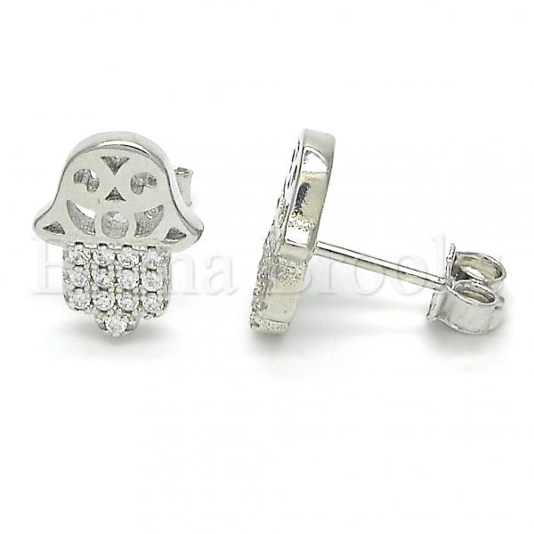 Sterling Silver Stud Earring, Hand of God Design, with Crystal, Rhodium Tone