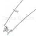Sterling Silver 04.336.0017.16 Fancy Necklace, Cat and Fish Design, with White Micro Pave, Polished Finish, Rhodium Tone