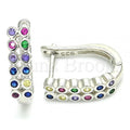 Bruna Brooks Sterling Silver 02.332.0052.12 Huggie Hoop, with Multicolor Cubic Zirconia, Polished Finish, Rhodium Tone
