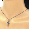 Sterling Silver Fancy Necklace, Cross Design, with Cubic Zirconia, Rhodium Tone