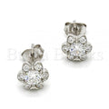 Sterling Silver 02.285.0028 Stud Earring, Flower Design, with White Cubic Zirconia, Polished Finish, Rhodium Tone