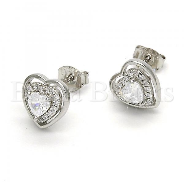 Sterling Silver 02.285.0076 Stud Earring, Heart Design, with White Cubic Zirconia, Polished Finish,