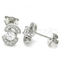 Sterling Silver Stud Earring, with Cubic Zirconia, Rhodium Tone