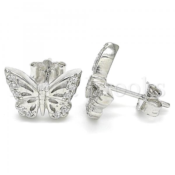 Sterling Silver Stud Earring, Butterfly Design, with Crystal, Rhodium Tone