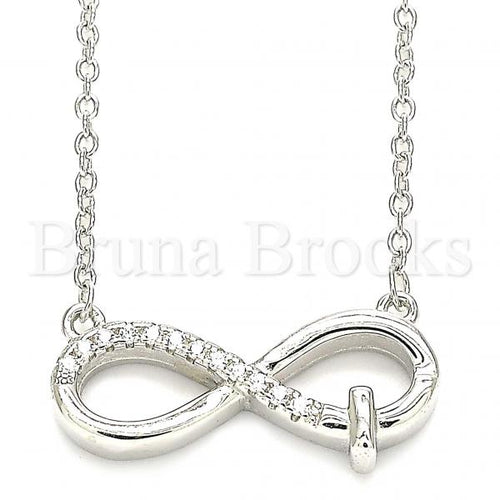 Bruna Brooks Sterling Silver 04.336.0175.16 Fancy Necklace, Infinite Design, with White Crystal, Polished Finish, Rhodium Tone