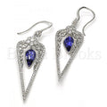 Rhodium Plated 02.26.0155 Long Earring, Teardrop and Flower Design, with Tanzanite Swarovski Crystals and White Cubic Zirconia, Polished Finish, Rhodium Tone